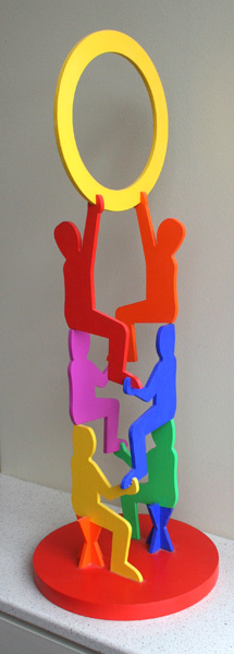 “Sitting Folk Totem 3” Painted Wood, 10” x 27.5” by artist Peter Michel. See his portfolio by visiting www.ArtsyShark.com 