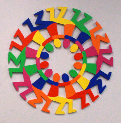 “Support Circle Rainbow” (Cook Children’s Medical Ctr, Fort Worth, TX) Painted Wood, 42” x 42” x 1” by artist Peter Michel. See his portfolio by visiting www.ArtsyShark.com