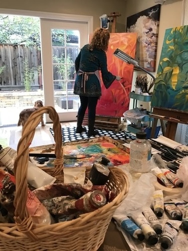 Artist Leanne Hamilton at work in her studio. See her portfolio by visiting www.ArtsyShark.com