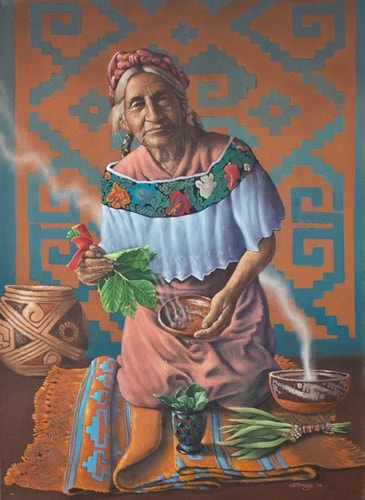 “Malinalco Healer” Oil on Canvas, 40” x 30” by artist Shane Conroy. See his portfolio by visiting www.ArtsyShark.com