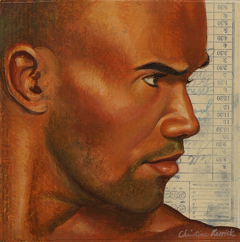 “Shemar” Acrylic and Mixed Media on Nested Board, 6.5” x 6.5” by artist Christine Kerrick. See her portfolio by visiting www.ArtsyShark.com