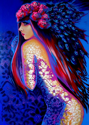 "Exotica" Acrylic on Canvas, 18" x 24" by artist Adorable Monique. See her portfolio by visiting www.ArtsyShark.com