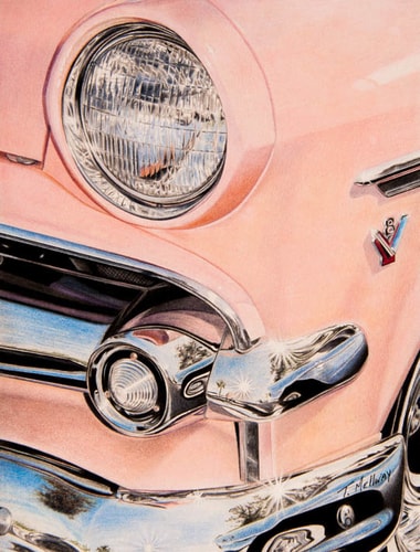 “53 Ford Meteor” Coloured Pencil, 8.5” x 11” by artist Terry Mellway. See her portfolio by visiting www.ArtsyShark.com 