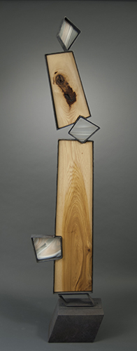 "A New Angle" Wood, Steel and Glass Sculpture, 17" x 75" x 8" by artist Joseph Boddy. See his portfolio by visiting www.ArtsyShark.com