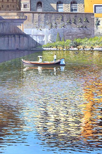 "Boating on the Arno" Oil on Canvas, 24" x 36" by artist Mason Mansung Kang. See his portfolio by visiting www.ArtsyShark.com