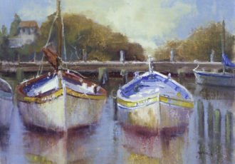 "Harbor Light" Oil on Canvas, 16" x 12" by artist Mary Garrish. See her portfolio by visiting www.ArtsyShark.com