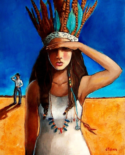 "In the Desert Looking for Love" Oil on Canvas, 16" x 20" by artist Jennifer Yoswa. See her portfolio by visting www.ArtsyShark.com