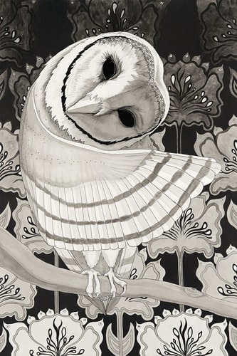“Lakshmi's Owl” Pen & Ink, 24” x 36" by artist Flip Solomon. See her portfolio by visiting www.ArtsyShark.com