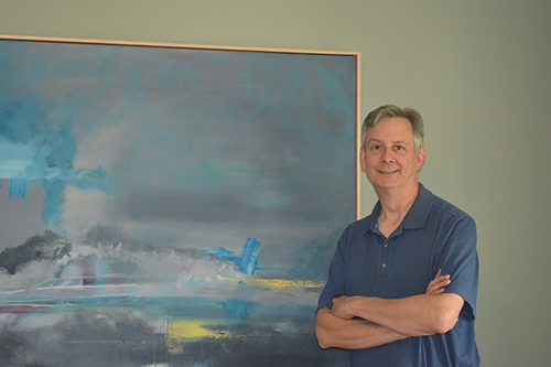 Artist Mark Witzling with "Brewing Up A Storm" Oil and Mixed Media on Canvas, 60" x 48" by artist Mark Witzling. See his portfolio by visiting www.ArtsyShark.com