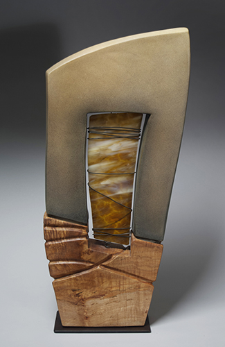 "Ripples" Ceramic, Maple Burl Wood, Wire and Glass Sculpture, 10" x 21.5" x 3" by artist Joseph Boddy. See his portfolio by visiting www.ArtsyShark.com