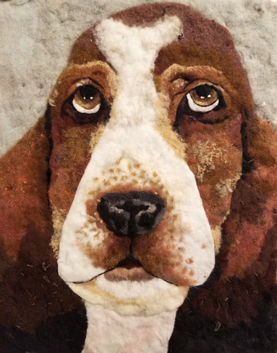 “Surely Bassett” Dryer Lint, 11” x 14” by artist Heidi Hooper. See her portfolio by visiting www.ArtsyShark.com