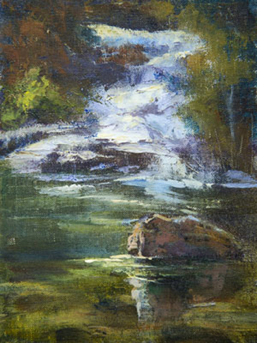 "The Falls" Oil on Canvas, 8" x 9" by artist Mary Garrish. See her portfolio by visiting www.ArtsyShark.com