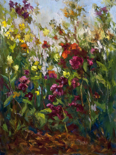 "The Garden In Bloom" Oil on Canvas, 18" x 24" by artist Mary Garrish. See her portfolio by visiting www.ArtsyShark.com