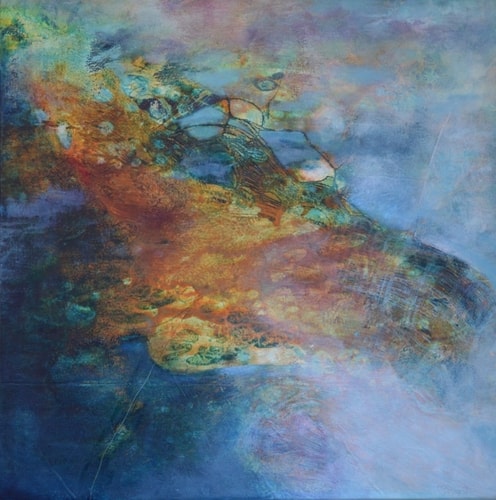 “Wild Indigo Sea” Acrylic and Ink on Canvas, 36” x 36” by artist Olivia Alexander. See her portfolio by visiting www.ArtsyShark.com