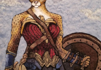 “Wonder Woman” Dryer Lint, 16” x 20” by artist Heidi Hooper. See her portfolio by visiting www.ArtsyShark.com