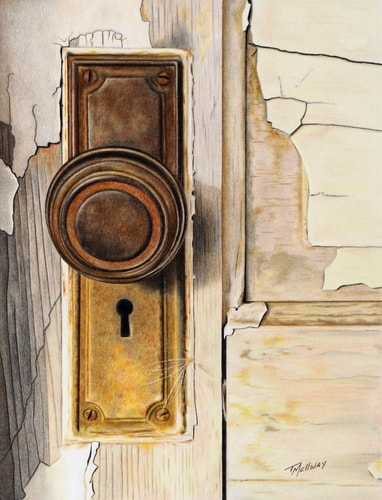 “Old Door” Coloured Pencil, 8.5” x 11” by artist Terry Mellway. See her portfolio by visiting www.ArtsyShark.com 