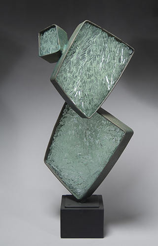 "Fully Transparent" Steel and Individual Cut Glass Filled Shapes Sculpture, 25" x 12" x 11" by artist Joseph Boddy. See his portfolio by visiting www.ArtsyShark.com