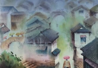 “Melancholic Drizzle” Watercolor, 18” x 22” by artist Wendy Liang. See her portfolio by visiting www.ArtsyShark.com