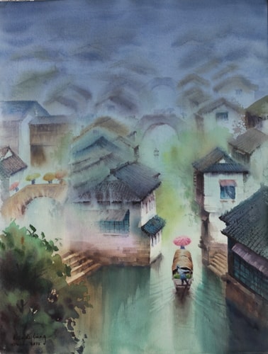 “Melancholic Drizzle” Watercolor, 18” x 22” by artist Wendy Liang. See her portfolio by visiting www.ArtsyShark.com