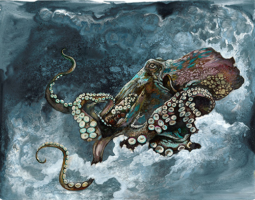 "From the Deep" Ink on Yupo, 14" x 11" by artist Amber Rahe. See her portfolio by visiting www.ArtsyShark.com