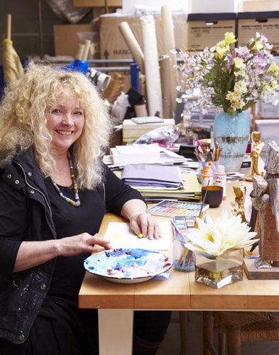 Artist Ginger Gilmour in her studio. See her portfolio by visiting www.ArtsyShark.com
