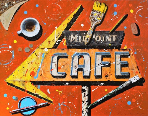 “Cafe Al Fresco” Acrylic on Canvas, 28” x 22” by artist Chuck Middlekauff. See his portfolio by visiting www.ArtsyShark.com