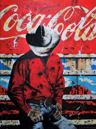 “Coca Cola Cowboy” Water Media on Paper Mounted on Canvas, 30” x 40” by artist Chuck Middlekauff. See his portfolio by visiting www.ArtsyShark.com