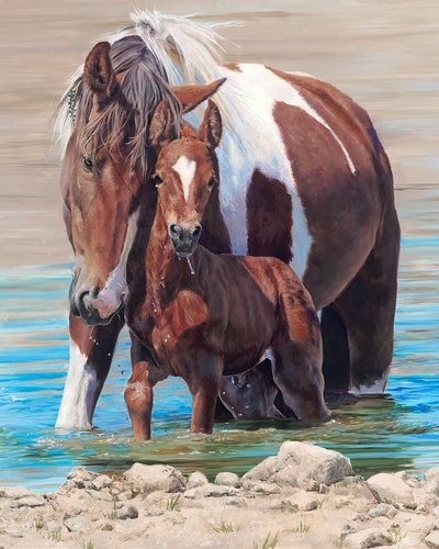 "Colt's First Swim" Oil, 24" x 30" by artist Valerie Warner. See her portfolio by visiting www.ArtsyShark.com