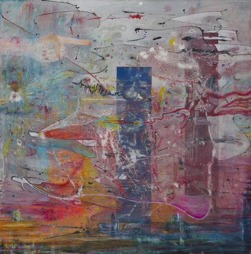 "Catalyst I" Mixed Media on Canvas, 35" x 35" by artist Detlef E. Aderhold. See his portfolio by visiting www.ArtsyShark.com