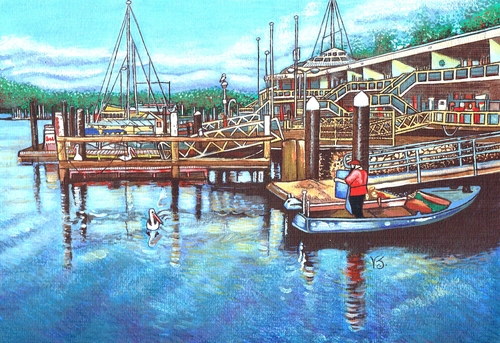 "Hawkesbury River Marina" Mixed Media, 9.5" x 7.5" by artist Vikki Jackson. See her portfolio by visiting www.ArtsyShark.com