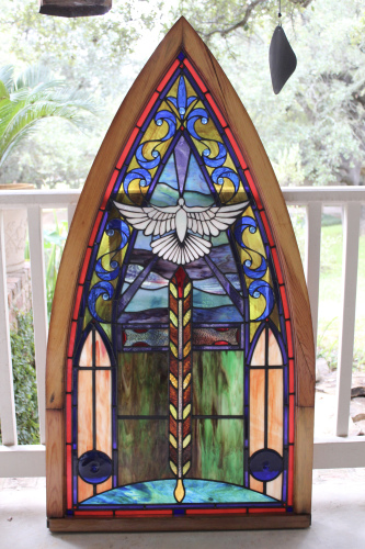 "John 316" Stained Glass, Lead Came and Copper Foil, 33” x 59” by artist Mark McCall. See his portfolio by visiting www.ArtsyShark.com