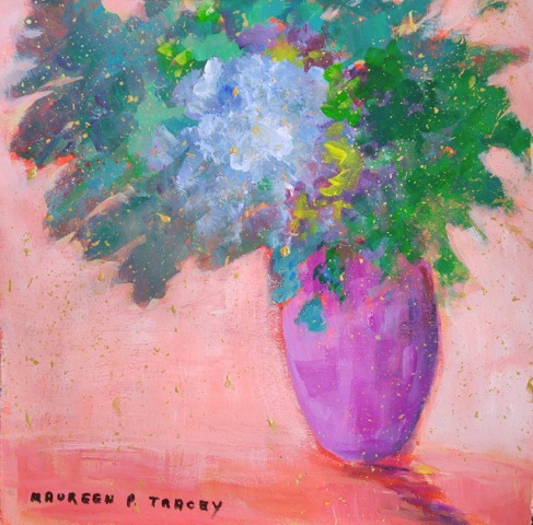 "Floral Fantasy" Acrylic on Paper, 12" x 12" by artist Maureen Tracey. See her portfolio by visiting www.ArtsyShark.com