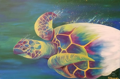 "Seaturtle" Acrylic on Canvas, 36" x 24" by artist Ra'Chel Alexander. See her portfolio by visiting www.ArtsyShark.com