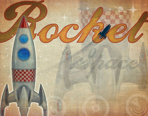 "Rocket To Space" Digital Art, 28" x 22" by artist Laurent Newman. See his portfolio by visiting www.ArtsyShark.com