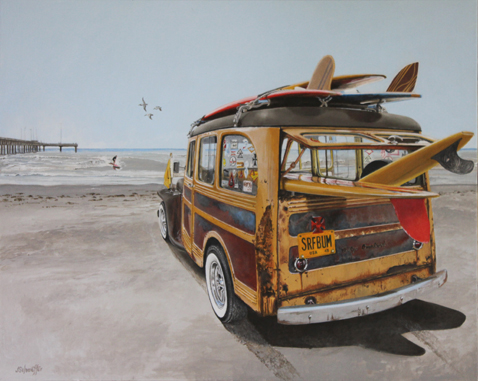 "Surfbum" Acrylic, 30" x 24" by artist John Schaeffer. See his portfolio by visiting www.ArtsyShark.com