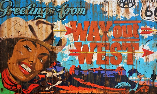 “The Wild and Wacky West Roadshow” Acrylic on Canvas, 60” x 30” by artist Chuck Middlekauff. See his portfolio by visiting www.ArtsyShark.com