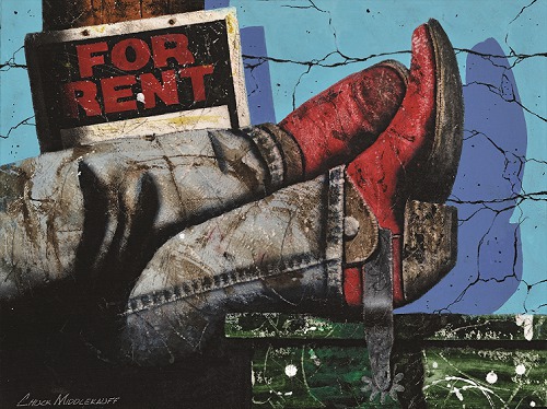 “Will Work for Barbeque” Watercolor and Acrylic on Paper Mounted on Canvas, 24” x 18” by artist Chuck Middlekauff. See his portfolio by visiting www.ArtsyShark.com