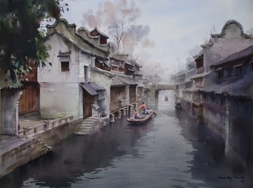 “An Ancient Waterway” Watercolor, 22” x 18” by artist Wendy Liang. See her portfolio by visiting www.ArtsyShark.com