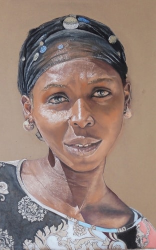 “Blue Eyes” Pastel and Charcoal on Recycled Paper and Board, 57cm x 90cm by artist Kate Passingham. See her portfolio by visiting www.ArtsyShark.com