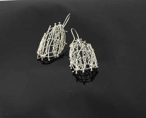 “Sterling Silver Crochet Earrings” Hand Fabricated Sterling Silver French Hook Earrings, 1.5” Long by artist JoAnn Graham. See her portfolio by visiting www.ArtsyShark.com