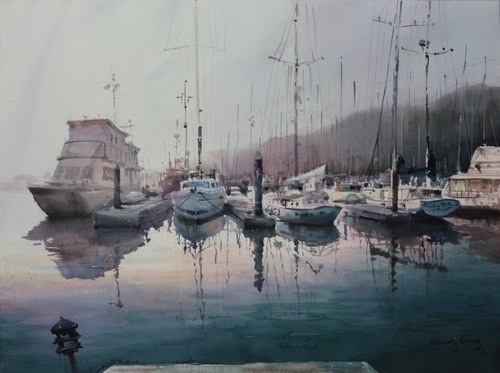 “Daybreak, California” Watercolor, 22” x 18” by artist Wendy Liang. See her portfolio by visiting www.ArtsyShark.com