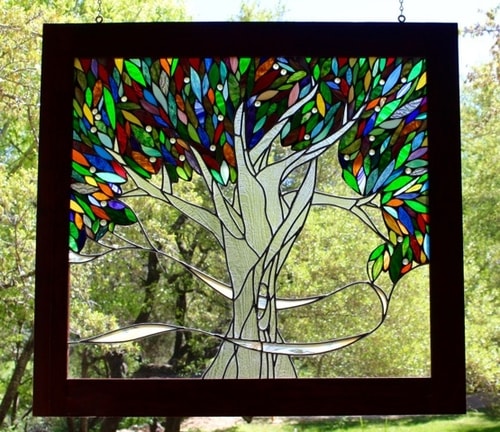 "Dreaming Tree" Stained Glass, Lead Came and Copper Foil, 46” x 43” by artist Mark McCall. See his portfolio by visiting www.ArtsyShark.com