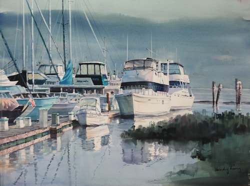 “Sausalito, California” Watercolor, 22” x 18” by artist Wendy Liang. See her portfolio by visiting www.ArtsyShark.com
