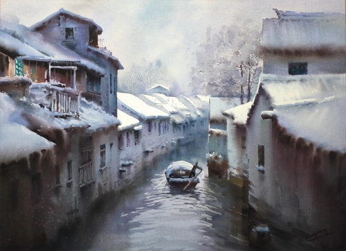 “Winter” Watercolor, 30” x 22” by artist Wendy Liang. See her portfolio by visiting www.ArtsyShark.com