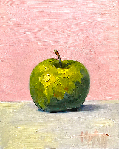 “Pomme Verte Pulpeuse” Oil on Canvasboard, 8” x 10” by artist J.W. Hyatt. See his portfolio by visiting www.ArtsyShark.com 