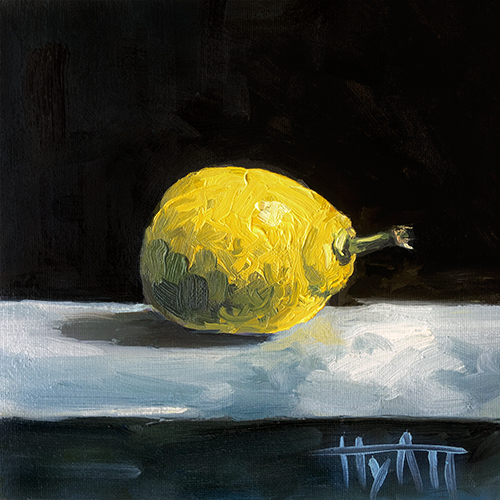 “Citron Solitaire” Oil on Canvasboard, 8” x 8” by artist J.W. Hyatt. See his portfolio by visiting www.ArtsyShark.com 