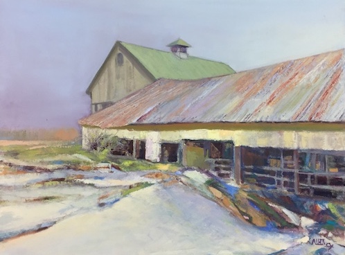 “Spring Snow, Greenbacker Barn, Durham, CT” Oil, 24” x 20” by artist Aleta Gudelski. See her portfolio by visiting www.ArtsyShark.com