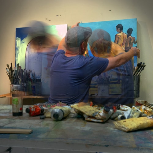 Artist J.W. Hyatt in his studio. See his portfolio by visiting www.ArtsyShark.com 