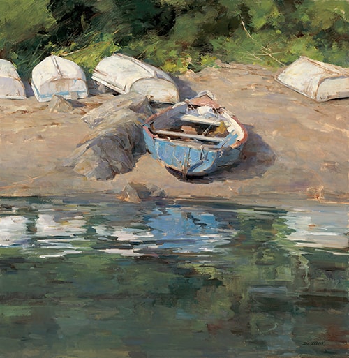 "Blue Boat Reflected" Oil, 24" x 24" by artist Deborah Tilby. See her portfolio by visiting www.ArtsyShark.com