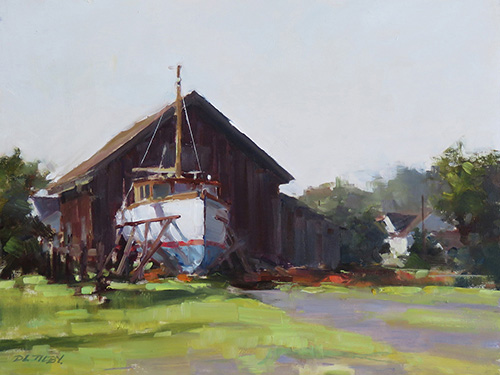 "Boat in the Farmyard" Oil, 12" x 9" by artist Deborah Tilby. See her portfolio by visiting www.ArtsyShark.com